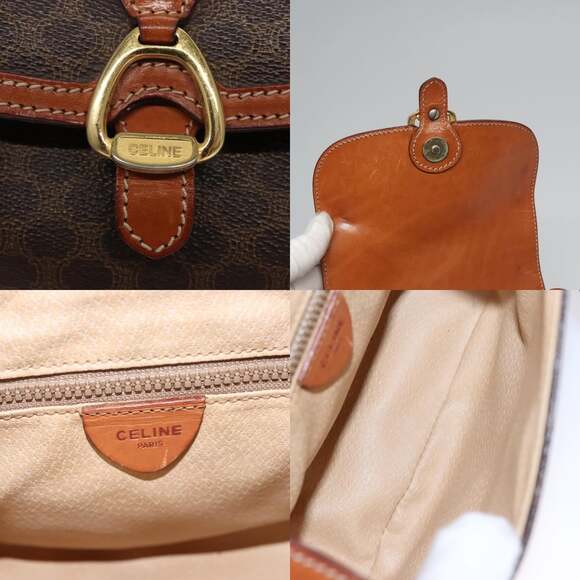 CELINE Macadam Canvas Shoulder Bag Pvc Leather Brown Gold - Picture 11 of 13